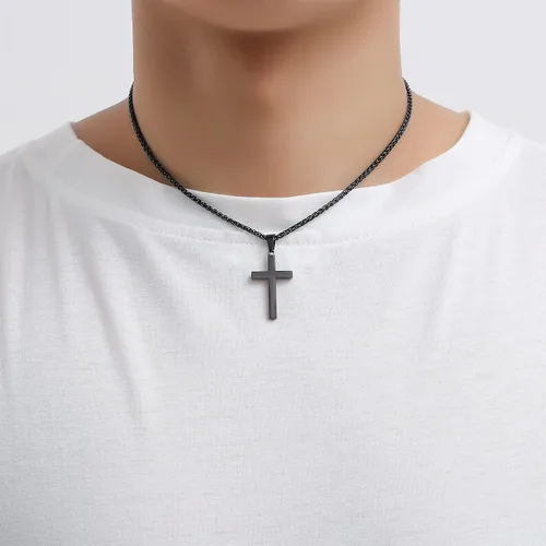 Miniatura 4 de P. BLAKE Collar con colgante de cruz de acero inoxidable para hombres y niños, colgante de cruz cristiana con cadena de 24 pulgadas