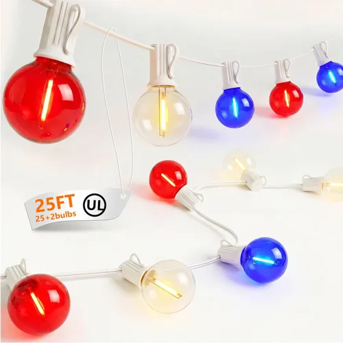 Miniatura 14 de Cadena de luces para exteriores de 50 pies con bombillas G40, luces impermeables para patio con 27 bombillas LED inastillables (2 repuestos)