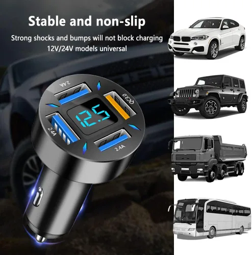Miniatura 6 de Cargador de coche USB rápido de 66 W con voltímetro pantalla de luz LED, adaptador de cargador de coche compatible con iPhone 1pcs negro