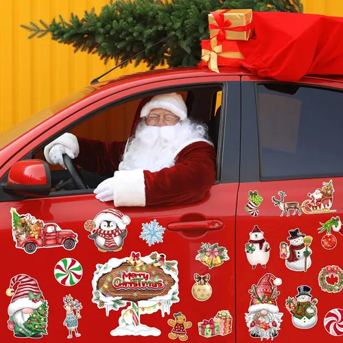 Miniatura 6 de Imanes de Navidad para refrigerador de automóvil, 22 unidades, calcomanías magnéticas decorativas de Navidad para puerta, protector de nevera