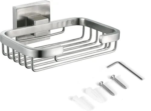 SEIDO Jabonera para pared de ducha, soporte de jabón de barra de acero inoxidable 304 para baño y cocina, bandeja ahorradora de jabón de níquel