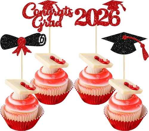 Miniatura 50 de Gyufise 1 paquete de decoración de pastel de graduación 2025 con purpurina de felicitaciones clase de 2025, decoración de pastel de diploma 2025