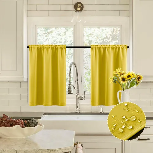 Miniatura 16 de XTMYI Cortinas de tela impermeable de 30 pulgadas para ventana de baño, cocina, mini ducha, pequeños paneles de cortina opacas cortos, juego de 2