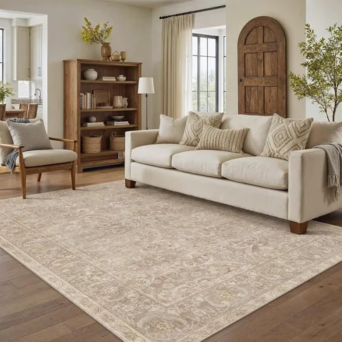 Miniatura 27 de PureCozy - Alfombra de área beige de 8 x 10, lavable, vintage, alfombra para sala de estar, dormitorio, gran alfombra suave retro de pelo bajo