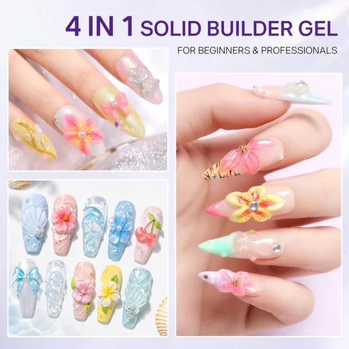 Miniatura 6 de MIZHSE 2PCS 3D Gel Nail Art Clear Sculpting Gel, 5 in 1 Clear Non-Sticky Sculpture Molding Solid Builder Gels for Nails with Chrome Nail Powder Kit