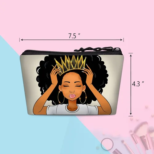 Miniatura 6 de Bolsa de maquillaje Melanin para mujer, bolsa de cosméticos impresa portátil, bolsa de aseo de viaje, bolsa organizadora de maquillaje para mujeres