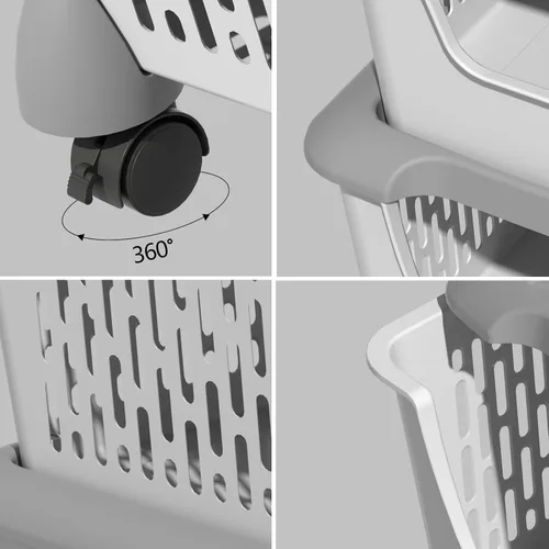 Miniatura 2 de Morcte Paquete de 5 cestas de almacenamiento apilables de plástico con tapas, cesta organizadora apilable con ruedas, color gris Stacking