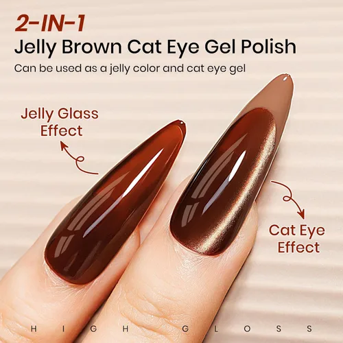 Miniatura 3 de MIZHSE Esmalte de uñas de gel de cristal de gelatina marrón, ojo de gato, 0.4 fl oz, esmalte de gel holográfico con purpurina UV LED, gel magnético