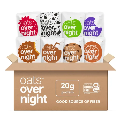 Oats Overnight Paquete de variedad para fiesta - Batido proteico de desayuno alto en proteínas y fibra - Harina de avena sin gluten, avena sin OGM -