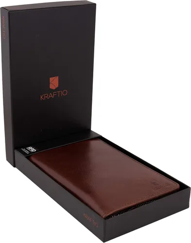 Miniatura 9 de KRAFTIQ SIMON- Cartera de viaje de cuero genuino marrón curtido vegetal seguro RFID Marrón Vintage