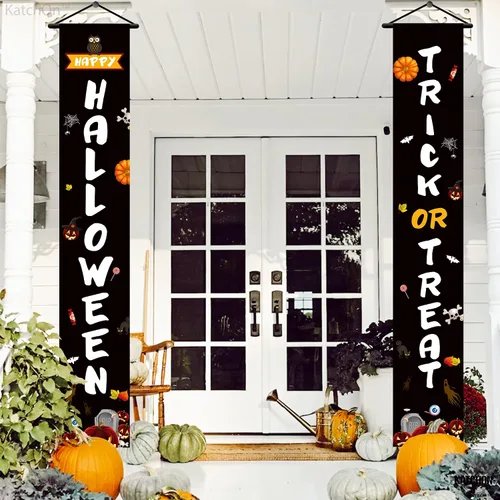 Miniatura 3 de KatchOn, Cartel de Feliz Halloween de Trick or Treat – Grande, 72 x 12 pulgadas Cartel negro para puerta de Halloween para decoraciones