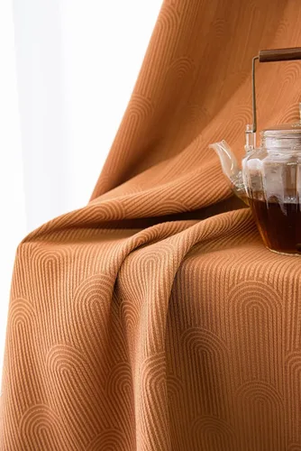 Miniatura 5 de Daesar Window Curtain Blackout 45 Inch Length, Eyelet Thermal Curtains Splicing Jacquard Geometric Texture Beige Brown Orange Short Blackout