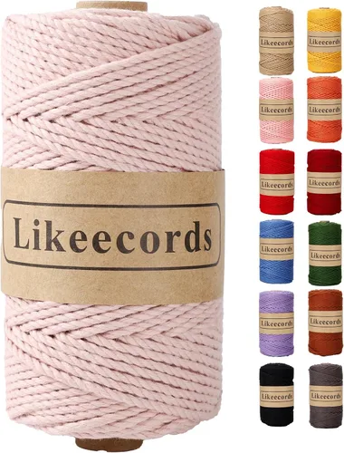 Miniatura 22 de Likeecords Cordón de algodón para macramé de 3mm x 100 metros, hilo torcido de 3 hebras, cuerda de macramé, hilo de algodón para macramé, cuerda