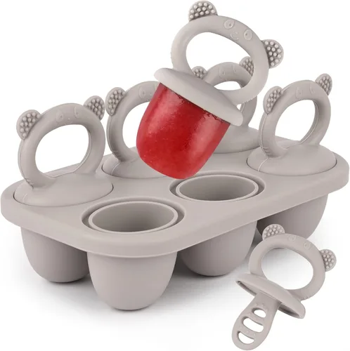 WMKGG Moldes para paletas de bebé, moldes de paletas de leche materna para aliviar la dentición con palos, bandeja congelador de alimentos para Gris