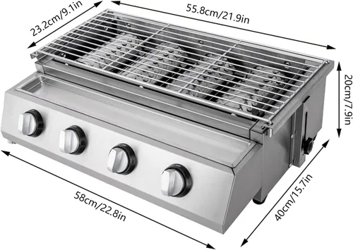 Miniatura 7 de Parrilla de gas de propano profesional de acero inoxidable para acampar al aire libre