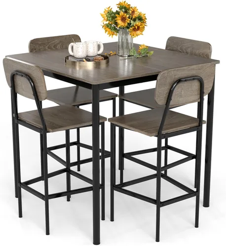 GOFLAME Juego de mesa de comedor de 5 piezas para espacios pequeños, mesa de cocina y sillas para 4 personas con marco de acero, juego de mesa de