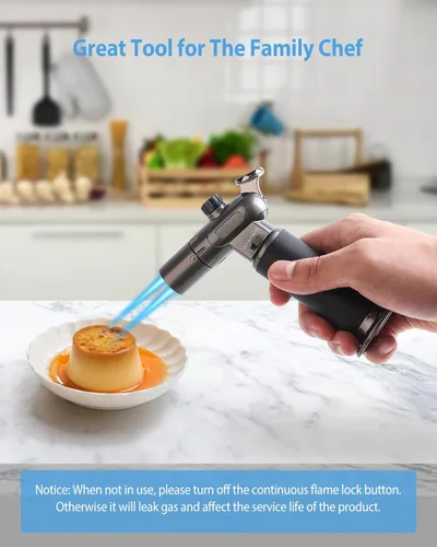 Miniatura 5 de RONXS Encendedor de antorcha, soplete de butano de cocina recargable, soplete de cocina con bloqueo de seguridad y llama única o doble ajustable