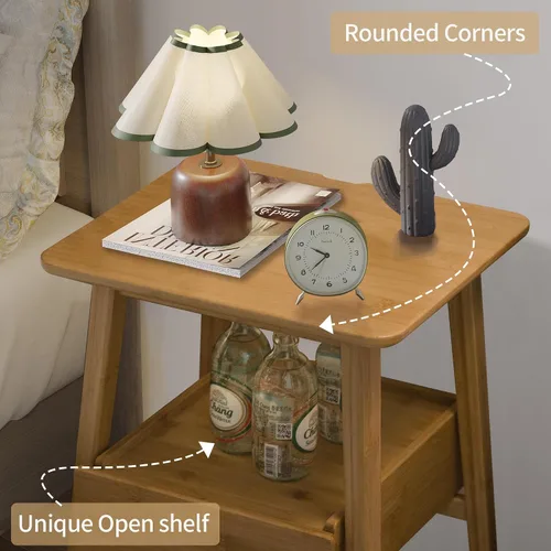 Miniatura 3 de Mesita de noche con cajón, mesita de noche moderna de mediados de siglo, mesitas de noche con estante de almacenamiento abierto, mesa auxiliar
