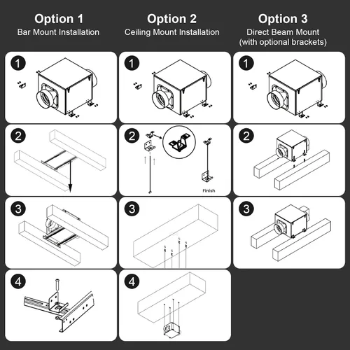Miniatura 8 de GROWNEER - Ventilador de escape de baño en línea de 15 cm, ventilador de ventilación de 220 CFM con control remoto, ventilador de techo de 5