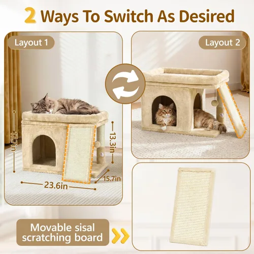Miniatura 4 de Cama torre de árbol para gatos con poste rascador para interiores, casa de soporte pequeño resistente para gatos grandes y gatitos, plataforma