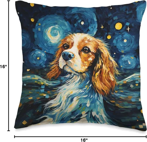 Miniatura 4 de Spaniel Puppy Dogs Starry Night Cocker Spaniel o Cavalier King Charles - Almohada de 16 x 16 pulgadas, multicolor
