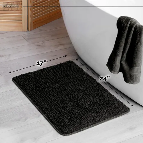 Miniatura 8 de Zulay Home Alfombra de baño suave y peluda, color negro, 17 x 24 pulgadas, ultra absorbente, antideslizante