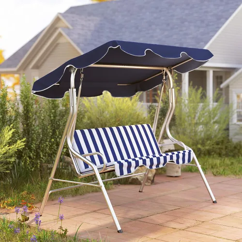 Miniatura 8 de Outsunny Columpio de porche para 3 personas con toldo, silla de columpio de patio, banco de columpio para exteriores con pantalla ajustable, cojín