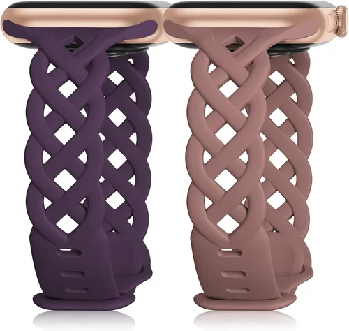 Miniatura 14 de Correas de silicona trenzadas compatibles con Apple Watch de 38/40/41/42/44/45/46/49 mm, correa hueca delgada y estrecha para iWatch Ultra 2/3 SE 3