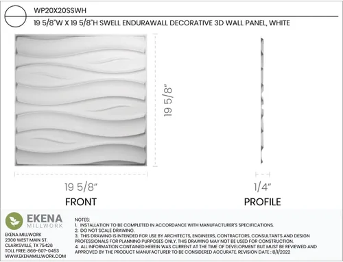 Miniatura 2 de Ekena Millwork WP20X20SSWH 19 5/8 pulgadas de ancho x 19 5/8 pulgadas de alto Swell EnduraWall Decorativo 3D Panel de Pared Cubre 2.67 pies cuadrados