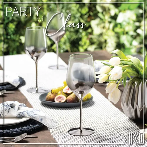 Vikko Décor - Copas de vino tinto color plateado degradado, vidrio fino, soplado a mano, tallo alto y elegante, apto para lavavajillas, taza de 21
