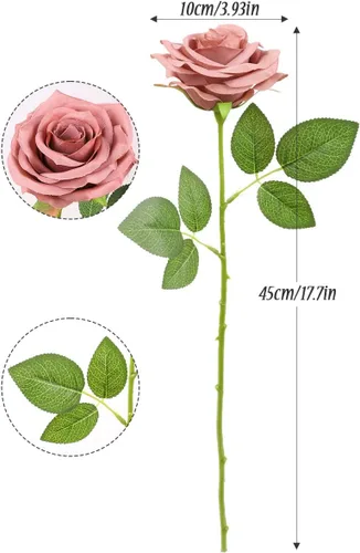 Miniatura 8 de Flores artificiales de rosa, rosa artificial, rosa falsa, rosa de seda, flores falsas de aspecto real con tallos para ramos de boda DIY, centros