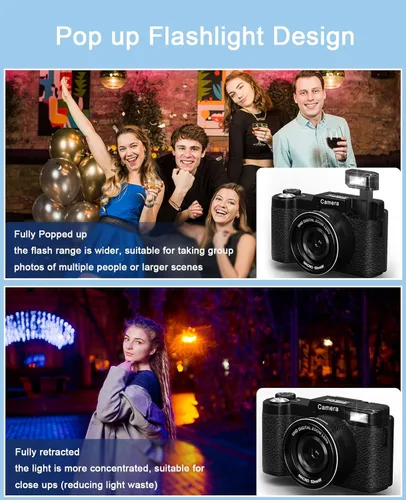 Miniatura 7 de FLATIC Cámara digital con WiFi, cámaras 5K 64MP para fotografía con pantalla giratoria de 180° para YouTube, cámara de videoblogs con enfoque