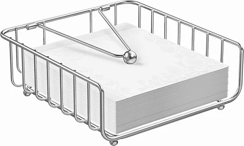 Miniatura 11 de Paquete de 2 servilleteros para mesa con brazo pesado, servilleteros planos de metal para servilletas de papel, dispensador de servilletas al aire