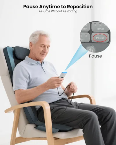 Miniatura 6 de COMFIER Masajeador de espalda Shiatsu con calor, rodillos 3D de motor doble, amasado de tejido profundo de pista larga, almohadilla plegable
