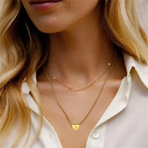 Miniatura 4 de WanBigVa Collar con inicial en capas de oro para mujer, hecho a mano, chapado en oro de 14 quilates, collar con dije de corazón pequeño, collar