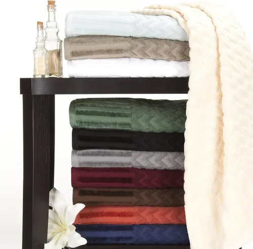 Miniatura 4 de Bedford Home Juego de toallas de baño de felpa de algodón de lujo de 6 piezas, diseño de cheurón esculpido de felpa para spa, toallas decorativas