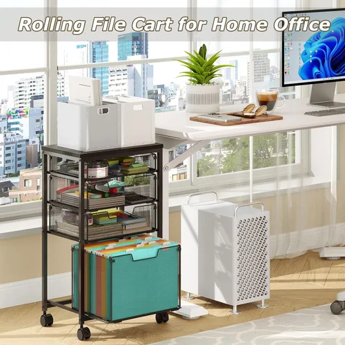 Miniatura 6 de Sbanmao - Carrito de Archivos Rodante con 4 Cajones de Almacenamiento, Archivador para Hogar y Oficina, Organizador de Carpetas Colgantes con Ruedas