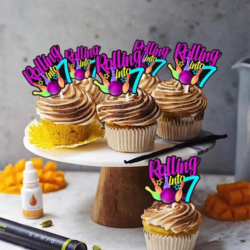 Miniatura 15 de 18 piezas de bola de boliche con purpurina, decoración de postre, magdalenas, boliches, 6 temas, suministros de decoración para niños y niñas