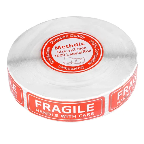 Miniatura 3 de Methdic - Etiquetas adhesivas frágiles de 2,5 x 7,6 cm, adhesivo fuerte, 1 rollo/1000 etiquetas (manejar con cuidado, frágil) - Etiquetas para envío
