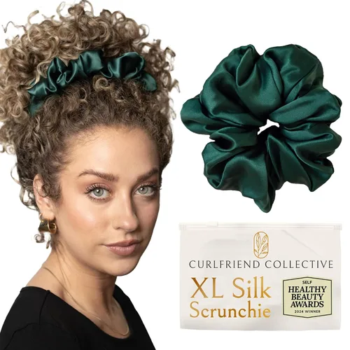 Miniatura 13 de Coleteros de seda para mujeres con moño – Coleteros de seda de morera extragrandes – Coleteros sin daños extra grandes para cabello rizado, grueso