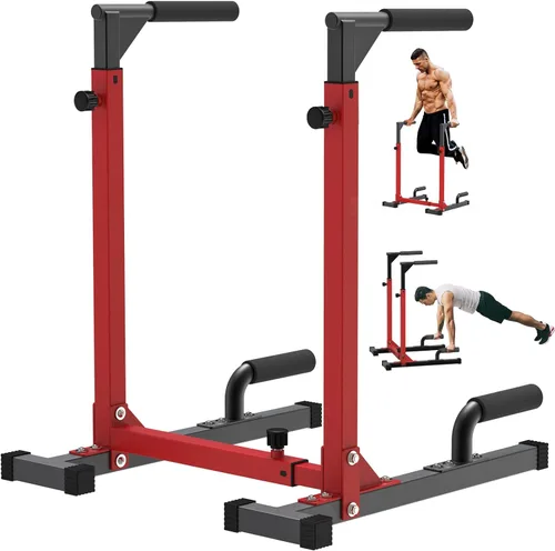 SELEWARE Heavy Duty Dip Bar, Adjustable Width & Height Dip Station Home Gym Fitness Equipment, 800lbs Capacity, Multifunctional Strength Training