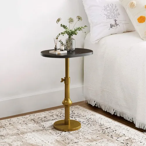 Miniatura 6 de WHGBJA Mesa de bebida ajustable, mesa de Martini de 10 x 12 pulgadas (22 ~ 30 pulgadas), con base de metal de latón antiguo, mesas de bebidas
