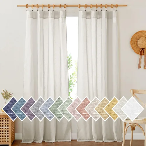 Miniatura 19 de NICETOWN Cortinas traslúcidas cortas para dormitorio, 45 pulgadas de largo, con textura de lino, cortinas semitransparentes de gasa que mantienen