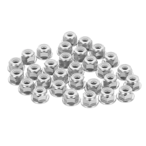 Miniatura 25 de MECCANIXITY 30 piezas de tuercas de bloqueo de aleación de aluminio M5 con paso de 0.8 mm, tuercas hexagonales con brida de nylon con rosca dentada
