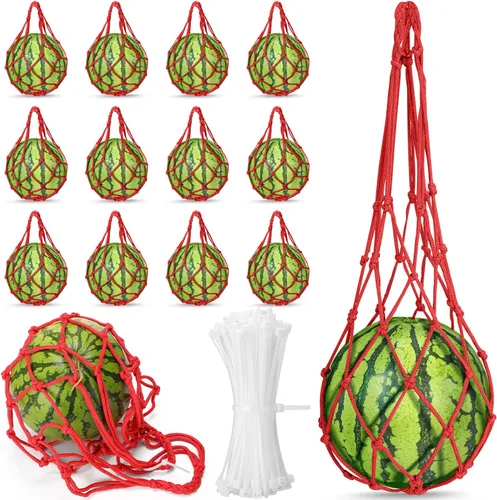 Miniatura 8 de Nuenen 6 unidades de redes para hamaca de melón para melones con bridas blancas para evitar que se caigan, bolsas de malla enrejadas para cultivo