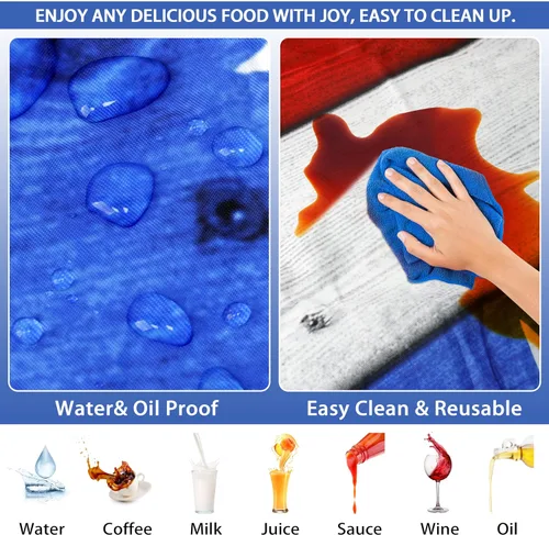 Miniatura 4 de Juego de fundas para mesa de picnic con bandera estadounidense con textura de madera, impermeable, resistente al viento, para campamento, manteles