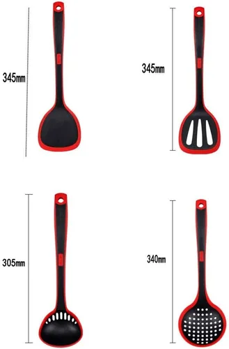 Miniatura 2 de Juego de utensilios de cocina, juego de utensilios de cocina de silicona, espátula, pala, cuchara, colador, utensilios de cocina, negro, rojo