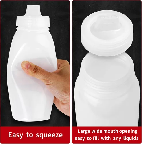 Miniatura 5 de Botellas exprimibles porosas de condimentos para salsas, aderezos de ensalada, ketchup paquete de 3 unidades de 14 onzas, dispensador de jarabe
