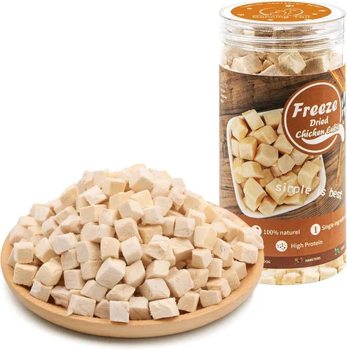 Dancing Tail Golosinas Crudas Liofilizadas para Gatos y Perros, Ingredientes Limitados Saludables Cubos de Pollo Control de Peso Golosinas de