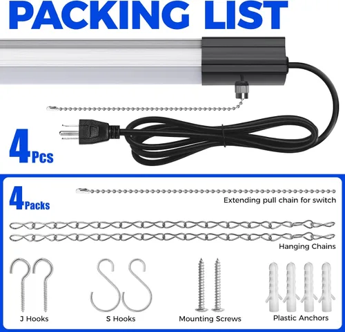 Miniatura 8 de Barrina BS84 - Luces LED para taller de 4 pies, 84 W, 10000 lúmenes, 6500 K, lámpara enlazable para garaje, sótano, colgante o montaje empotrado, 4